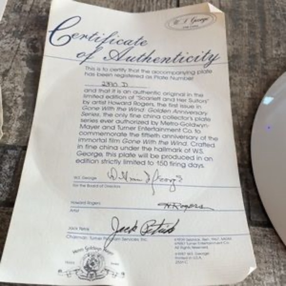 Scarlett and Her Suitors Plate w certificate​ - Picture 5 of 14